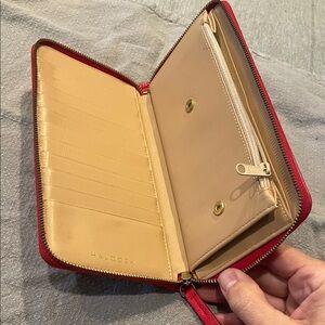 Halogen Red and Beige Zip Wallet. 8.5”x4.5”.
